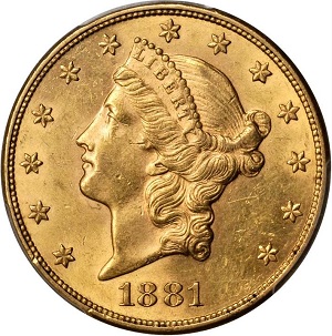 1881 Coronet $20 double eagle historic values