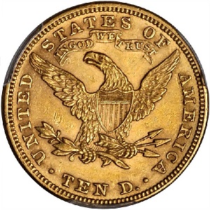 Common Date gold U.S. coin:  1882 Coronet $10 eagle