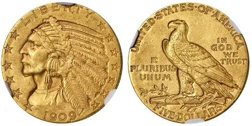 The 1909-O Indian Head $5 half eagle is one of the 100 dates tracked in the Collectors Rare Coin Index and has risen sharply in value over time.