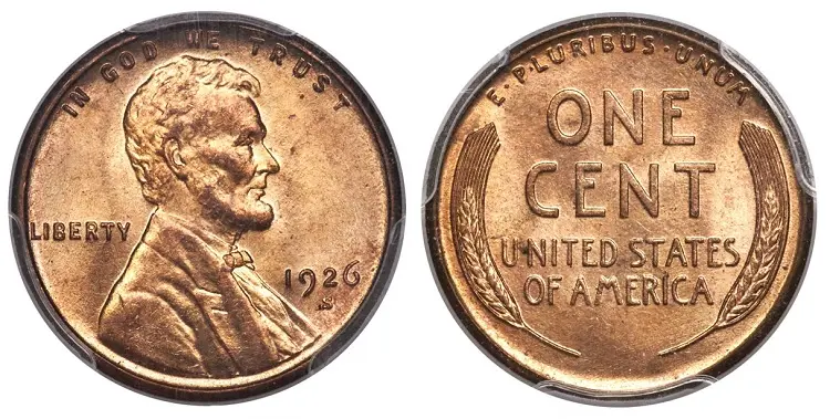 The 1926-S Lincoln cent in MS-65 RED is valued at around $100,000.