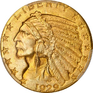 1929 Indian Head $5 half eagle photos