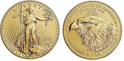 The American Gold Eagle is a bullion-based coin intended to appeal to gold investors.  The obverse is modeled after the Augustus St.-Gaudens $20 gold coin design, made from 1907-33.