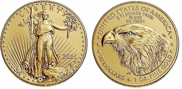 The American Gold Eagle is a bullion-based coin intended to appeal to gold investors.  The obverse is modeled after the Augustus St.-Gaudens $20 gold coin design, made from 1907-33.