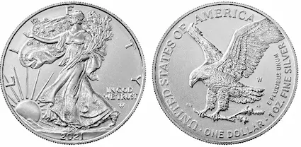 The American Silver Eagle is a bullion-based coin intended to appeal to silver investors.  The obverse is modeled after the Adolph Weinman half dollar design, made from 1916-47.