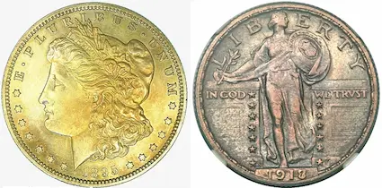 Examples of artificially toned coins.