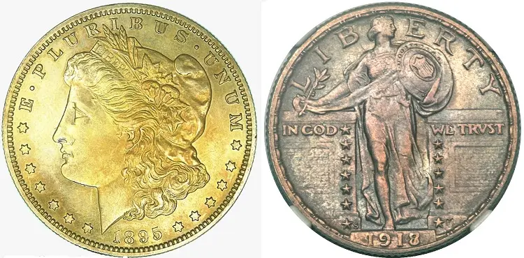 Examples of artificially toned coins.