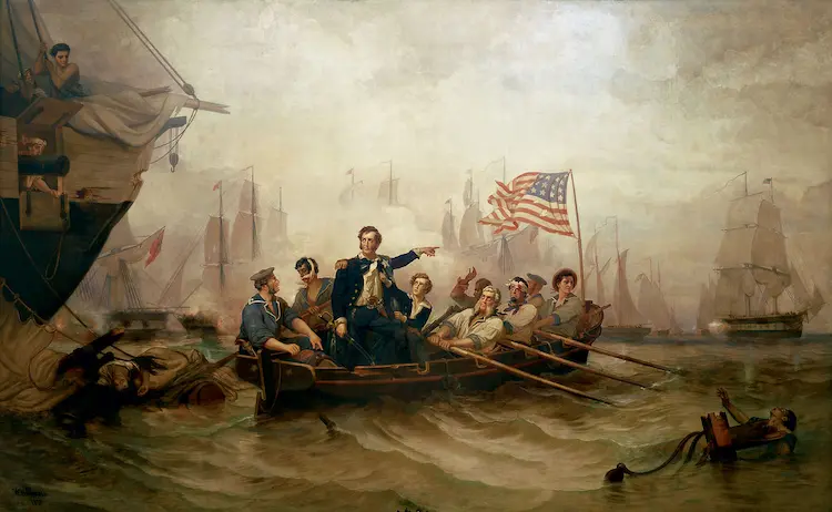 Commodore Oliver H. Perry and the Americans defeat the British at the Battle of Lake Erie on September 10, 1813.