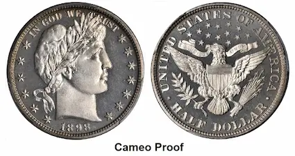 This 1898 Barber half dollar is graced with above average frosted devices that contrast beautifully with mirrored fields. PCGS graded this gem as PR-67 CAM.