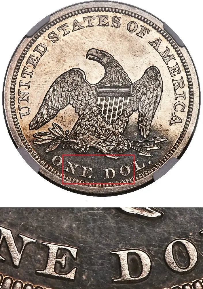 Tiny scratches called hairlines are detectable under high magnification.  Hairlines are often caused by improper cleaning methods and may significantly subtract from a coin's value.