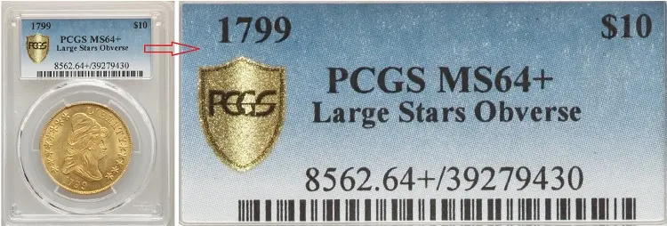 Example of a PCGS Plus (+) coin, indicating it is quality is toward the high end of the MS-64 grade range.