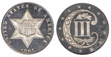 Silver U.S. Proof trime with cameo reflectivity.