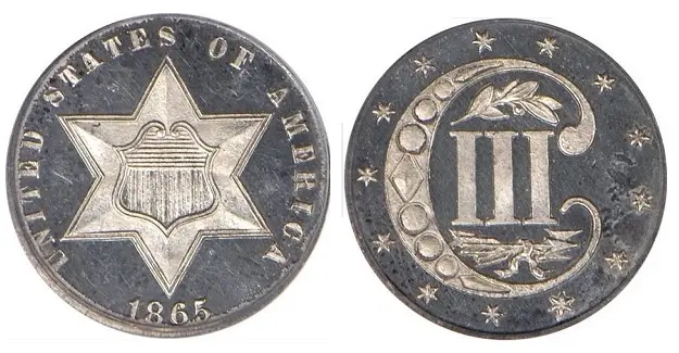 Silver U.S. Proof trime with cameo reflectivity.