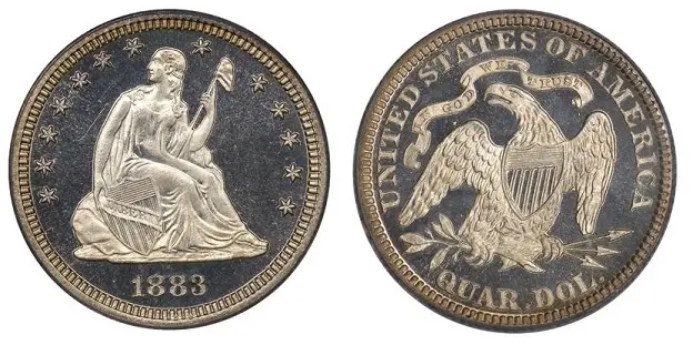 This 1883 Seated Liberty quarter boasts considerably frosted devices, contrasted beautifully by mirrored fields.
