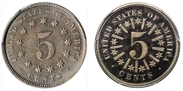 Dull Proof coin compared to a deeply mirrored Proof coin.