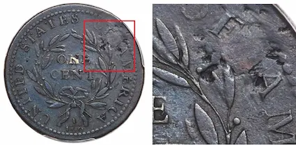 Example of a classic United States coin that was holed and repaired with a plug.