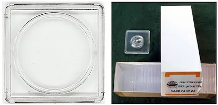 Snaplock coin holders are made of inert hard plastic that snap together to hold  coins firmly in place and are available in a range of opening sizes to accommodate coins of varying diameters. Snaplock coin holders are made of inert hard plastic that snap together to hold coins firmly in place and are available in a range of opening sizes to accommodate coins of varying diameters.