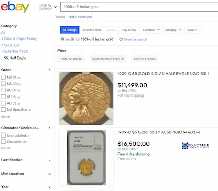 An available 1909-O is often a challenge to locate, but at the time of this screenshot, 15 examples (all certified) of this key date were looking for a new owner on eBay. An available 1909-O is often a challenge to locate, but at the time of this screenshot, 15 examples (all certified) of this key date were looking for a new owner on eBay.