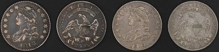 Both have nearly the same amount of wear, but most collectors would vote the coin on the right has greater eye appeal.