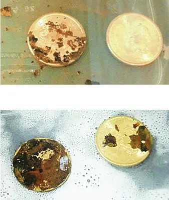 Here are a couple of $20 double eagles recovered from the SS Central America shipwreck. Photos at bottom show the coins at start of cleaning process. Same coins are in top photos after 24 hours. Here are a couple of $20 double eagles recovered from the SS Central America shipwreck. Photos at bottom show the coins at start of cleaning process. Same coins are in top photos after 24 hours.