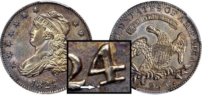 1824 Capped Bust quarter, 4/2 value trends since 1950