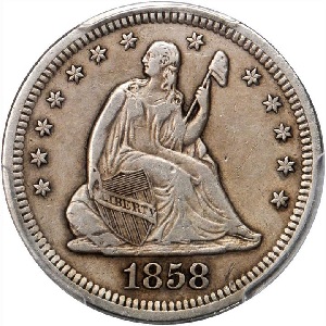 1858-S Seated Liberty quarter photos