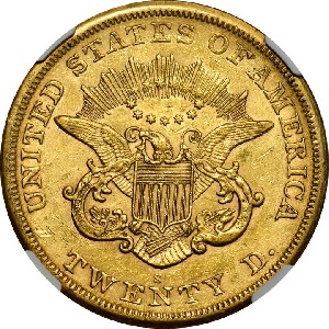 Historic value trends of the 1866-S Coronet $20 Double Eagle, No Motto